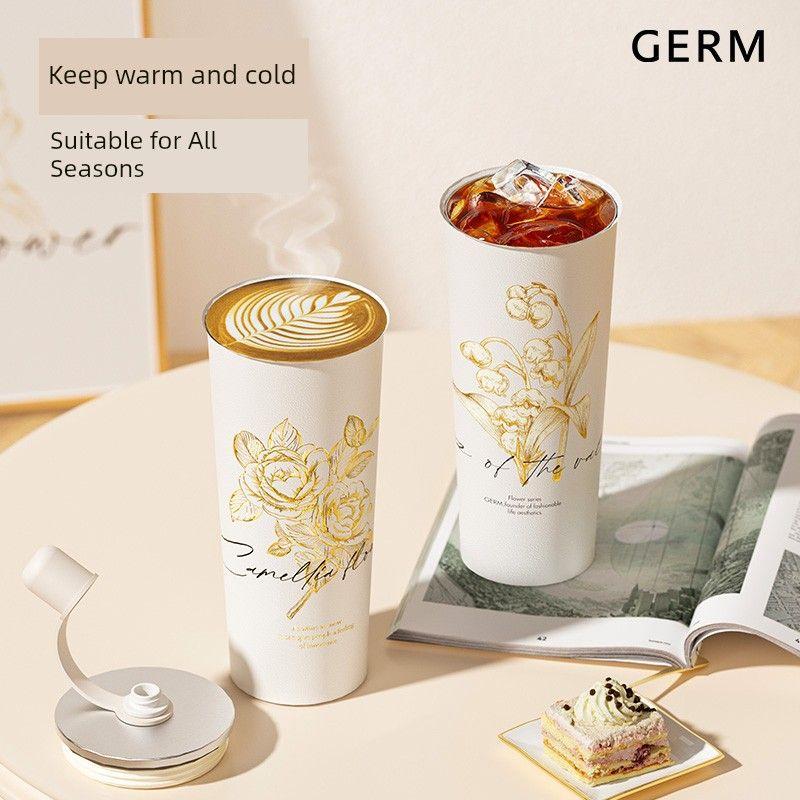 Germ Floral Large-Capacity Thermos Cup Coffee Cup for Women High-Value Water Cup Straw Cup Birthday Gift 25 New Models