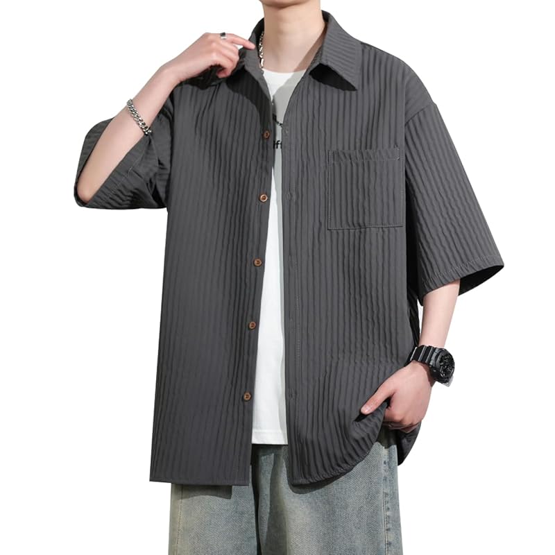

[Metakey] summer clothes men s shirt short sleeve Plain color large size Relaxing quick drying light soft Popularity clothes