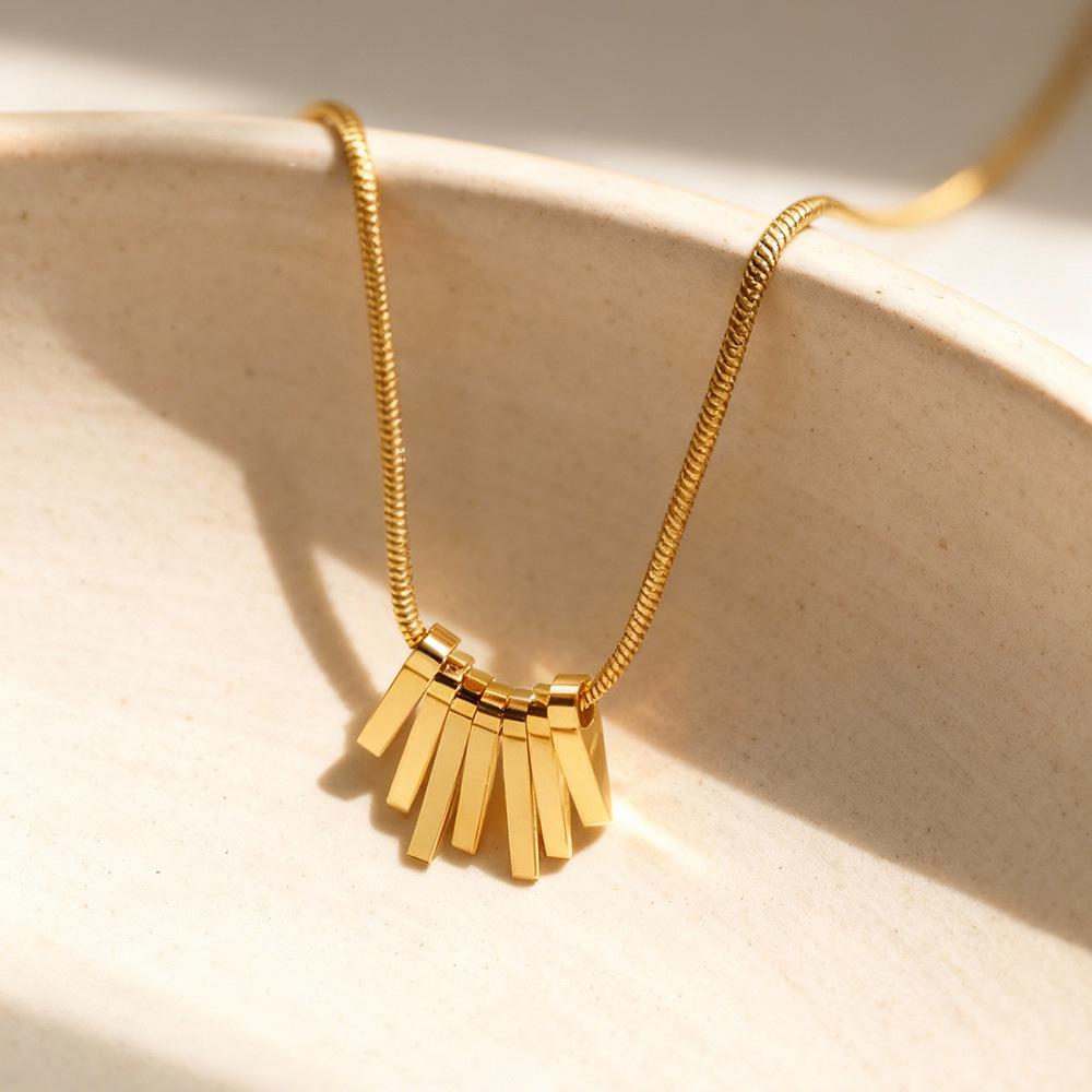 Geometric Fan Tassel Pendant Necklace in 18k Gold Plated Stainless Steel - Modern European & American Design