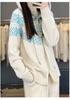 Women's Fair Isle Wool Knit Hooded Cardigan - Double Zipper, Korean Style, Autumn/Winter