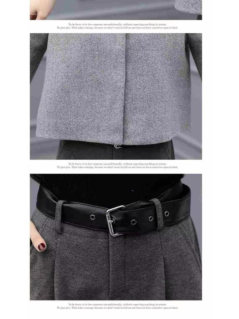 2025 Women's Plus Size Woolen Two-Piece Suit: Short Coat & Wide Leg Pants for Autumn/Winter Fashion.