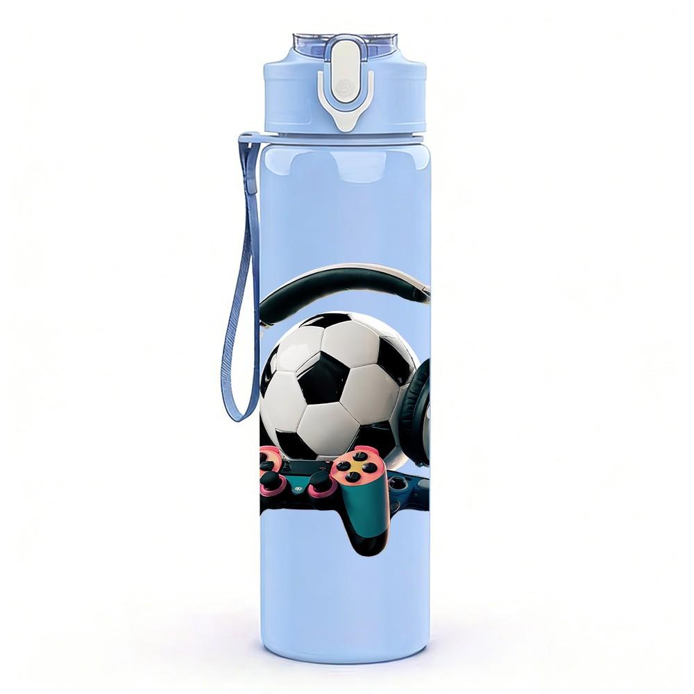 1PC Cute Soccer Ball Cartoon 750ml Color Plastic Sports Water Bottle Leakproof Flip Straw Lid Suitable for Sports Office Home Use
