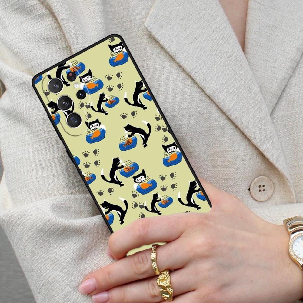 Cat And Goldfish SOFT Cell Phone Case for Samsung Galaxy S26 Ultra S25 S24 S23 S22 S21 S20 Note10 Cover