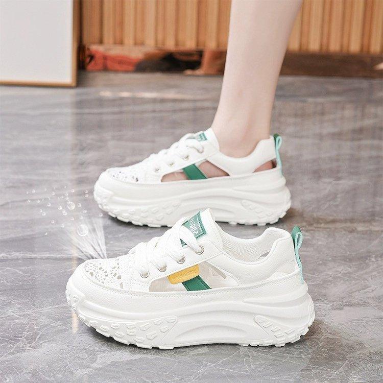 Platform casual shoes summer new platform hollow breathable color matching dad shoes student sports style white shoes