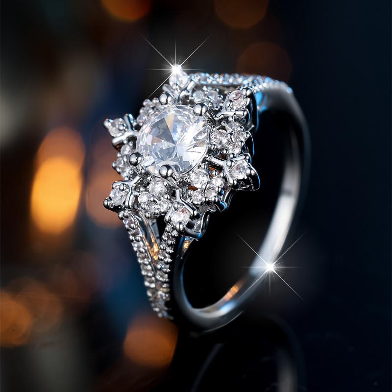 Inele rafinate cu fulg de zăpadă CZ Zircon pentru femei, bijuterii de nuntă de lux, inele de modă, cadou