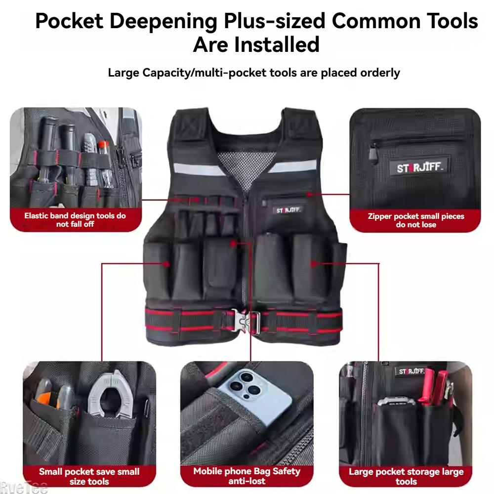 Breathable Multi-Pocket Tool Vest for Electricians with Belt Men's Organizer Gift Electrician Work Vest