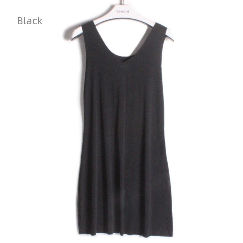 

Приталенное бесшовное платье-сарафан из ледяного шелка на тонких бретелях Black 3XL [Recommendation 80.00 kg-90.00 kg]]