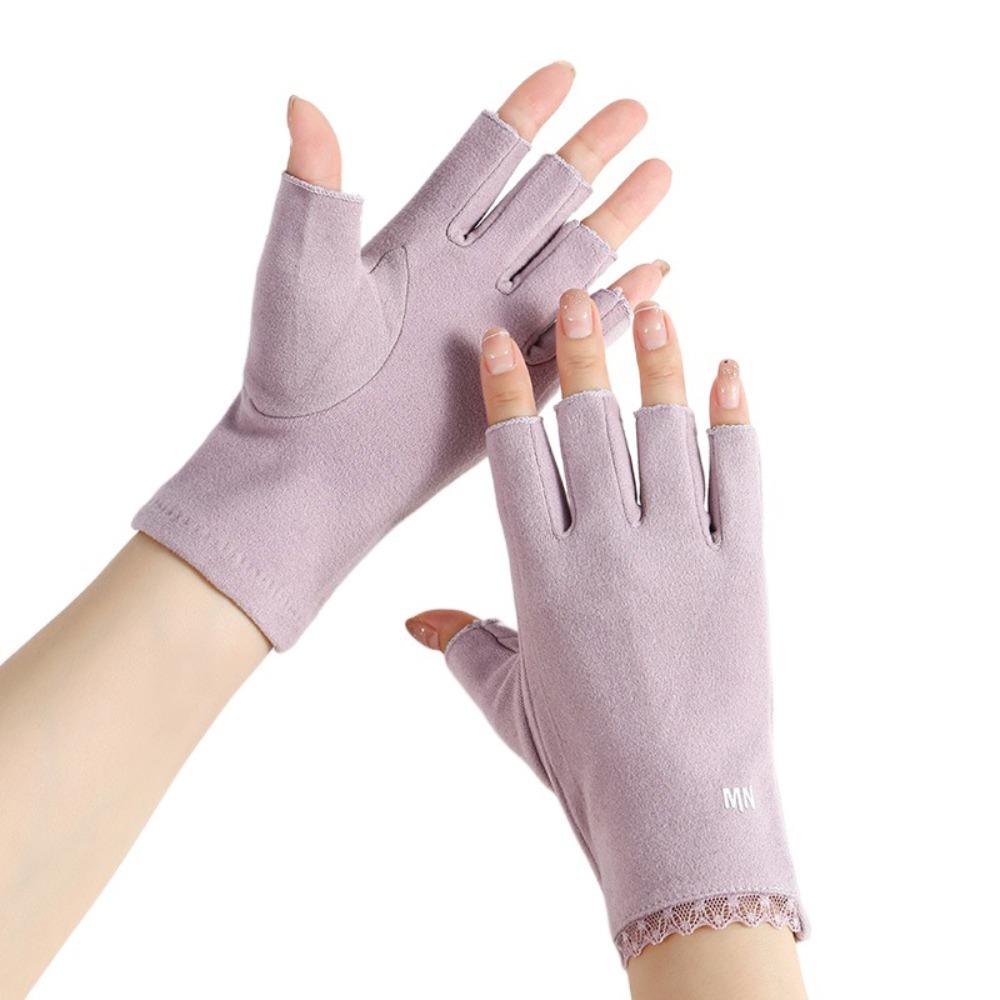 

Тонкие перчатки с сенсорным экраном, однотонные короткие варежки, перчатки без пальцев, студенческая рукопись фиолетовый