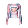 2KWEIRD Y2K Seksowne Koronkowe Siateczkowe Przezroczyste T-Shirty Gotycki Nadruk Graficzny Długi Rękaw Dzianinowe Naszywane Top Vintage Kobiety Lato Streetwear