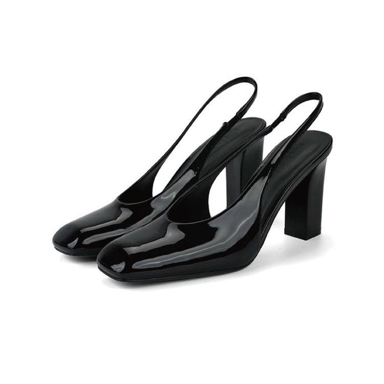 2025 Shallow Slip on Sandalias De Mujer Square Toes High Heels Back Strap Woman Pumps Metal Decoration Zapatos Mujer