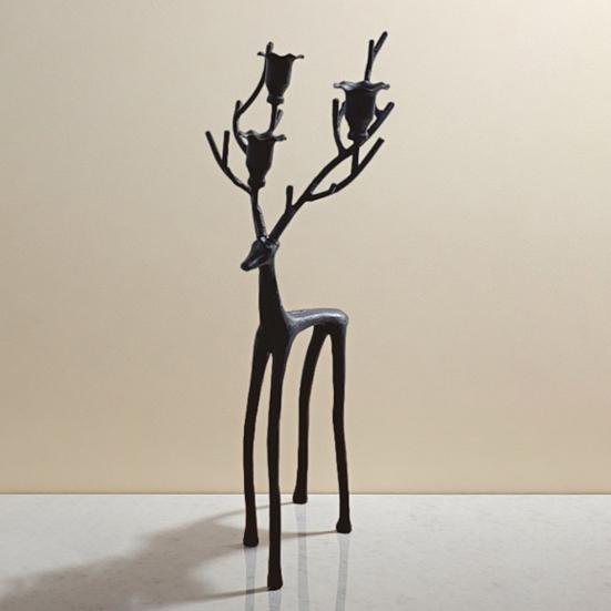 Black Reindeer Statue Candle Holder Vintage Iron Art Candlestick Home Office Living Room Taper Candle Stand Table Centerpiece Ornament