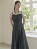 Peulomdeimomeonteu Ribbon Strap Denim Bustier Dress _Grey