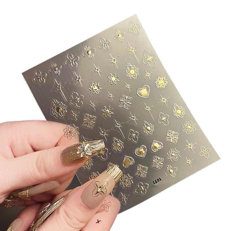Vintage Nail Stickers Bronzing Gold Silver Nail Art Stickers Heart Nail Decals Nail Supply Nail Art Decoration for Women