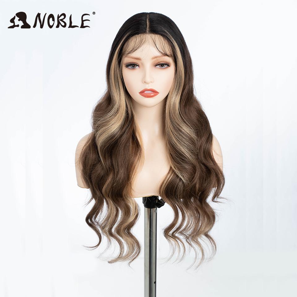 Noble Synthetic Lace Front Wig 28“ Highlight Honey Brown Body Wave Wig Cosplay Wigs For Women Wig Lace Front Wig Synthetic
