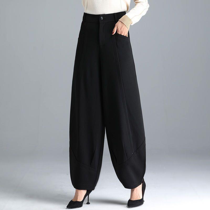 

2026 Spring/Summer Women s Plus Size High Waist Lantern Pants - Wide Leg, Black, Good Drape Carrot Style 34 (2 7 )