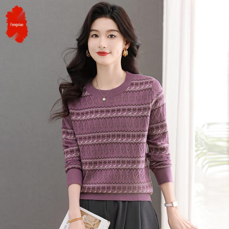 

Women s Loose Striped Round Neck Knit Sweater XL