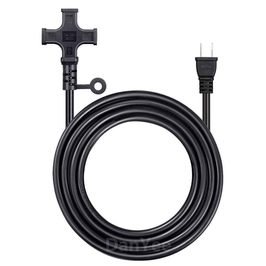 DanYee 10m 3-Outlet Power Cord, Work Extension Cord, 12A125V, 1500W, VCTF Power Cable, IndoorOutdoor, PSE Basic Waterproof, Black (10m)