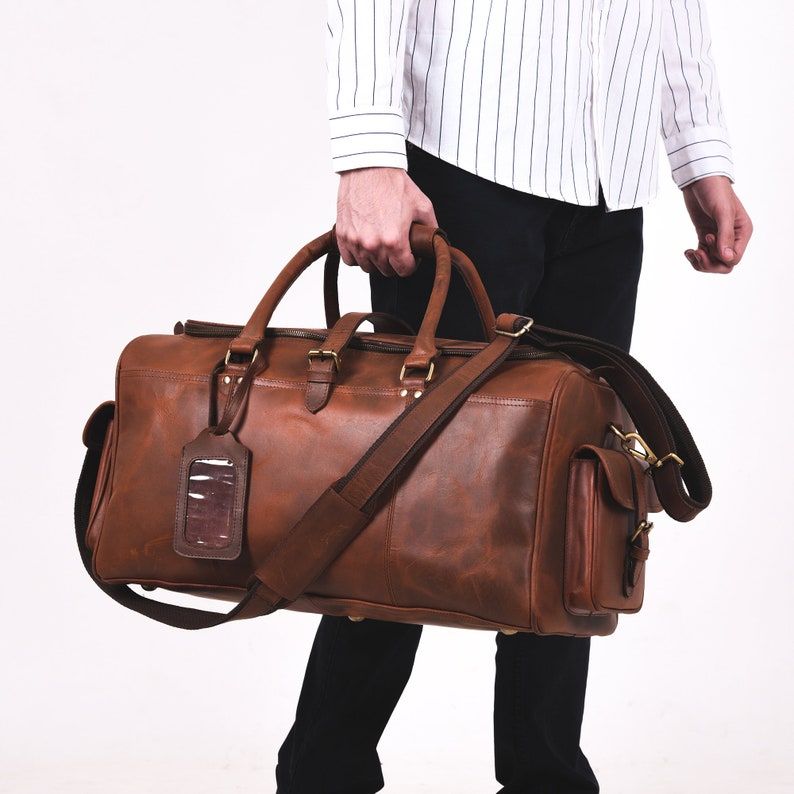 Leather Duffle Bag: Handmade Weekender Travel Bag