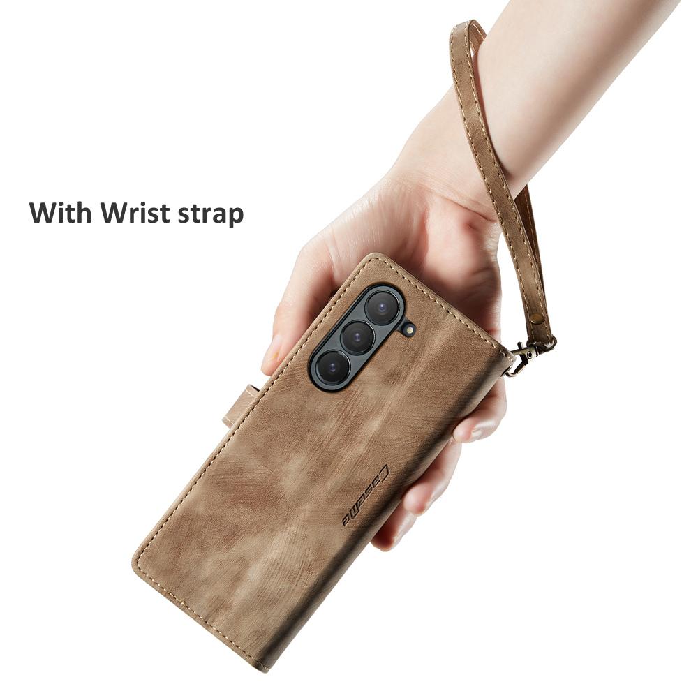 Business Retro Wallet Leather Flip Case For Samsung Galaxy Z Fold5 Fold 4 Z Fold 3 Coin Purse Zipper Wrist Strap