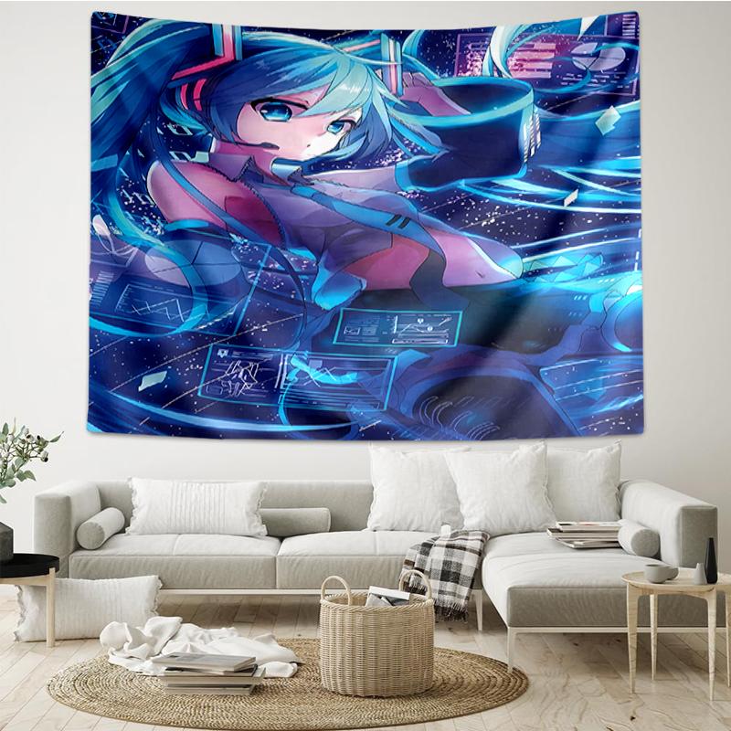 Hatsune-Miku Druck Wandteppich, Hintergrund, Einfache Montage, Ideal für Schlafzimmer, Büro & Wohnzimmer, mit Ästhetischer Wanddekoration.
