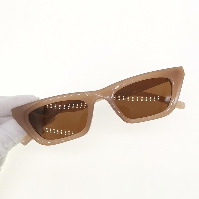 

Fashion Small Cat Eye Women Sunglasses Retro Tea Blue Shades UV400 Men Trending Rectangle Sun Glasses as shown