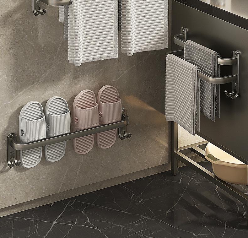Gunmetal No-Drill Wall-Mounted Towel Rack for Bathroom Storage