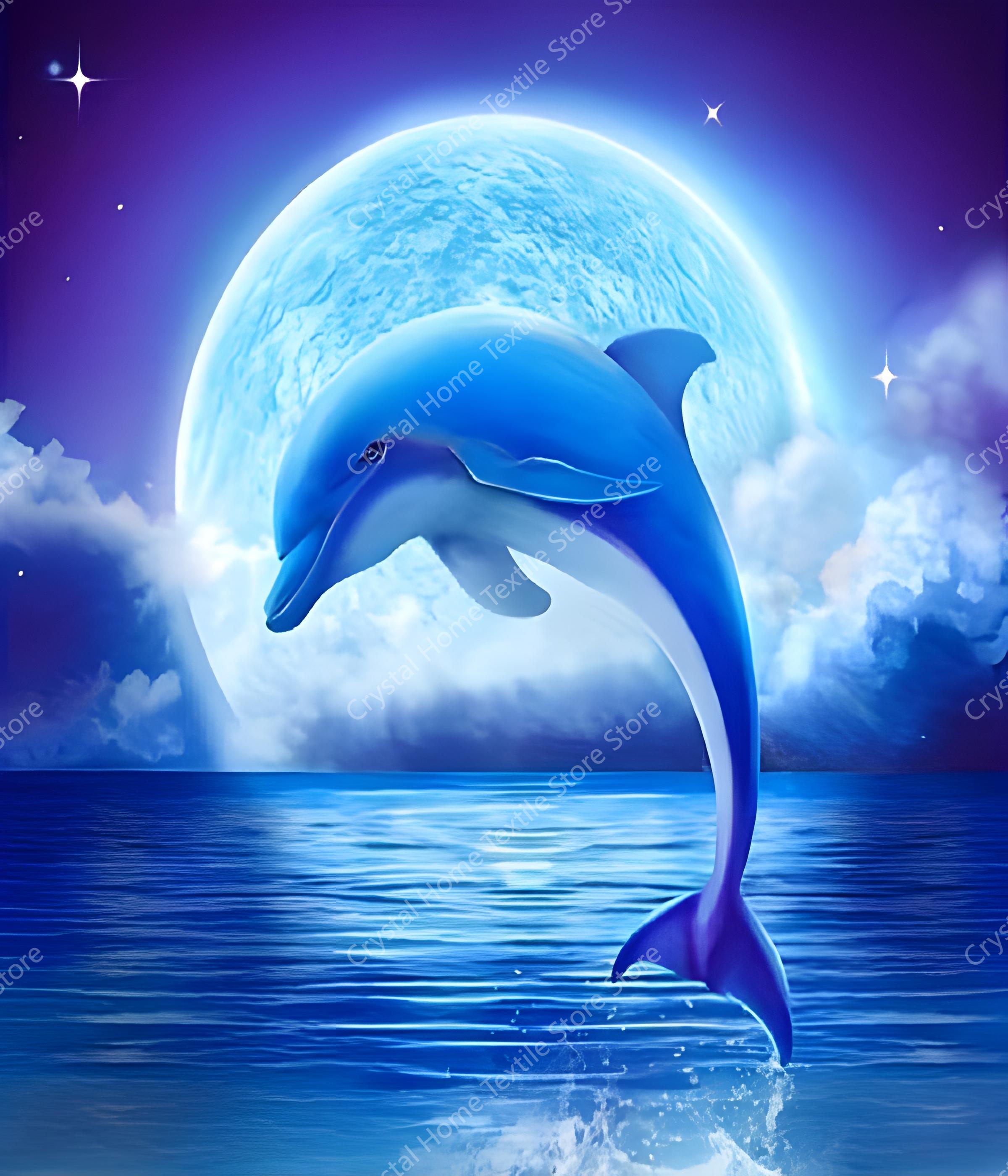 Dolphins Under The Moonlight Flannel Blanket Soft Warm Throw Blanket Lunch Break Blanket For Couch Sofa Office Bed Camping Trave 75x90cm