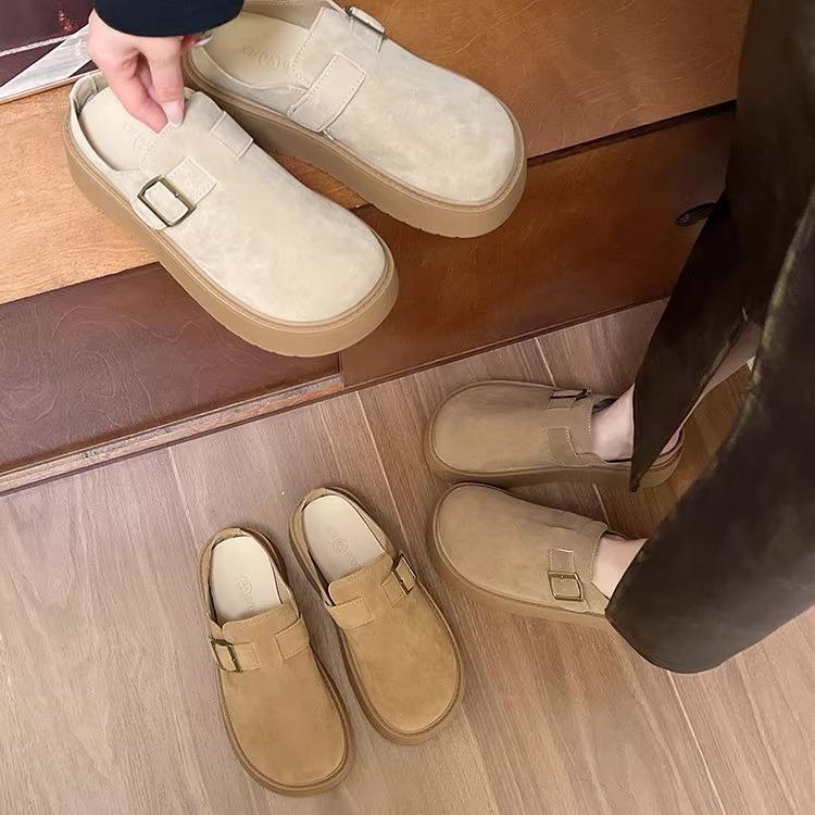 Baotou half slippers women's outer wear 2025 autumn new one-pedal lazy heel-less platform shoes retro Boken shoes