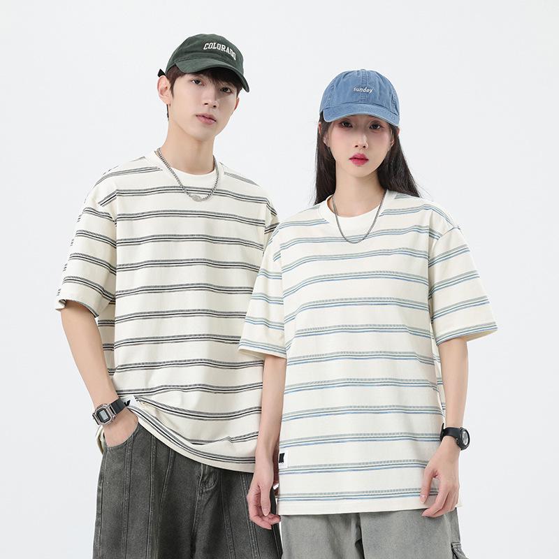 Sailor Striped Men's Loose Fit Short Sleeve Tee - Trendy Summer Couple's Top