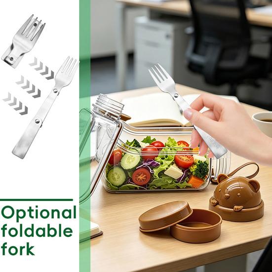 Bärenförmiges Salatglas mit integriertem Löffel Tragbarer Kunststoffbehälter für Overnight Oats Obst Auslaufsicherer Transparenter Salatbehälter