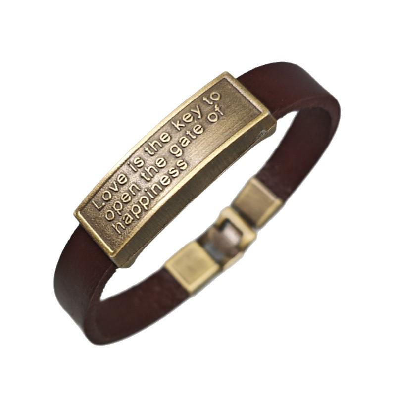 Bracelet à boucle en cuir de vache marron pour homme - Accessoire de bijouterie tendance de style européen et américain