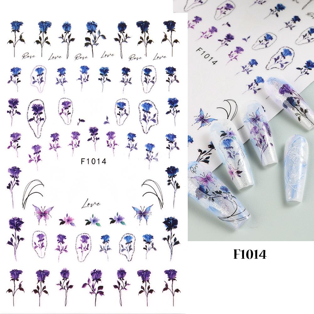 1PCS Black White Butterfly Laser Nail Stickers Nail Art Decoration Abstract Lines Bronzing Flowers Stickers For Nails
