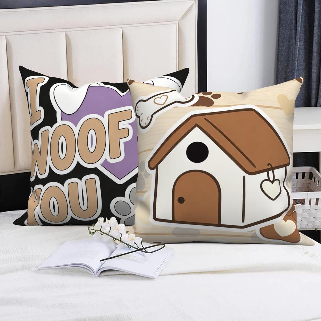 Dog Lover Pillow Covers Set Of 4, Paw Print Dog Bone Pillowcases, Polyester Linen Fabric Material For Pet Home Sofa Decoration