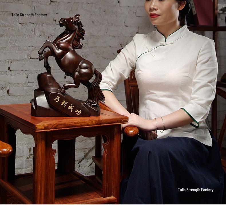 Ebony Wood Horse Carving: Solid Wood Ornament for Success - Handcrafted Home & TV Cabinet Decoration, Opening Gift