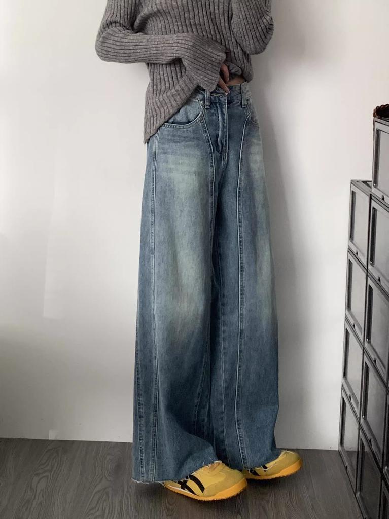 Printed Denim Jeans, Loose Fit, Versatile Wide-leg Pants