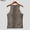 INCERUN Summer Men's Sleeveless Strap Leopard Fitted Tank Tops
