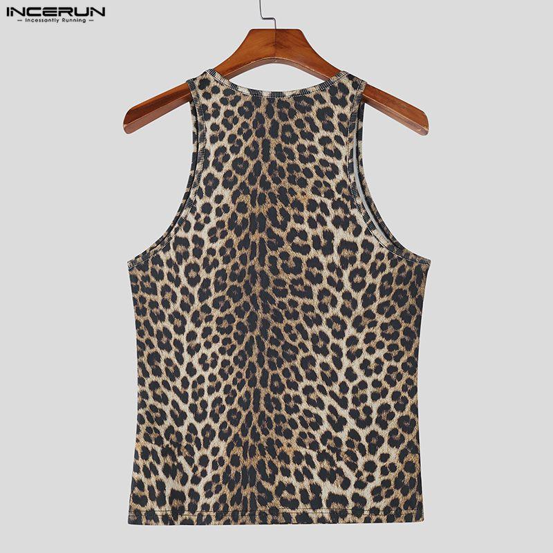 INCERUN Summer Men's Sleeveless Strap Leopard Fitted Tank Tops