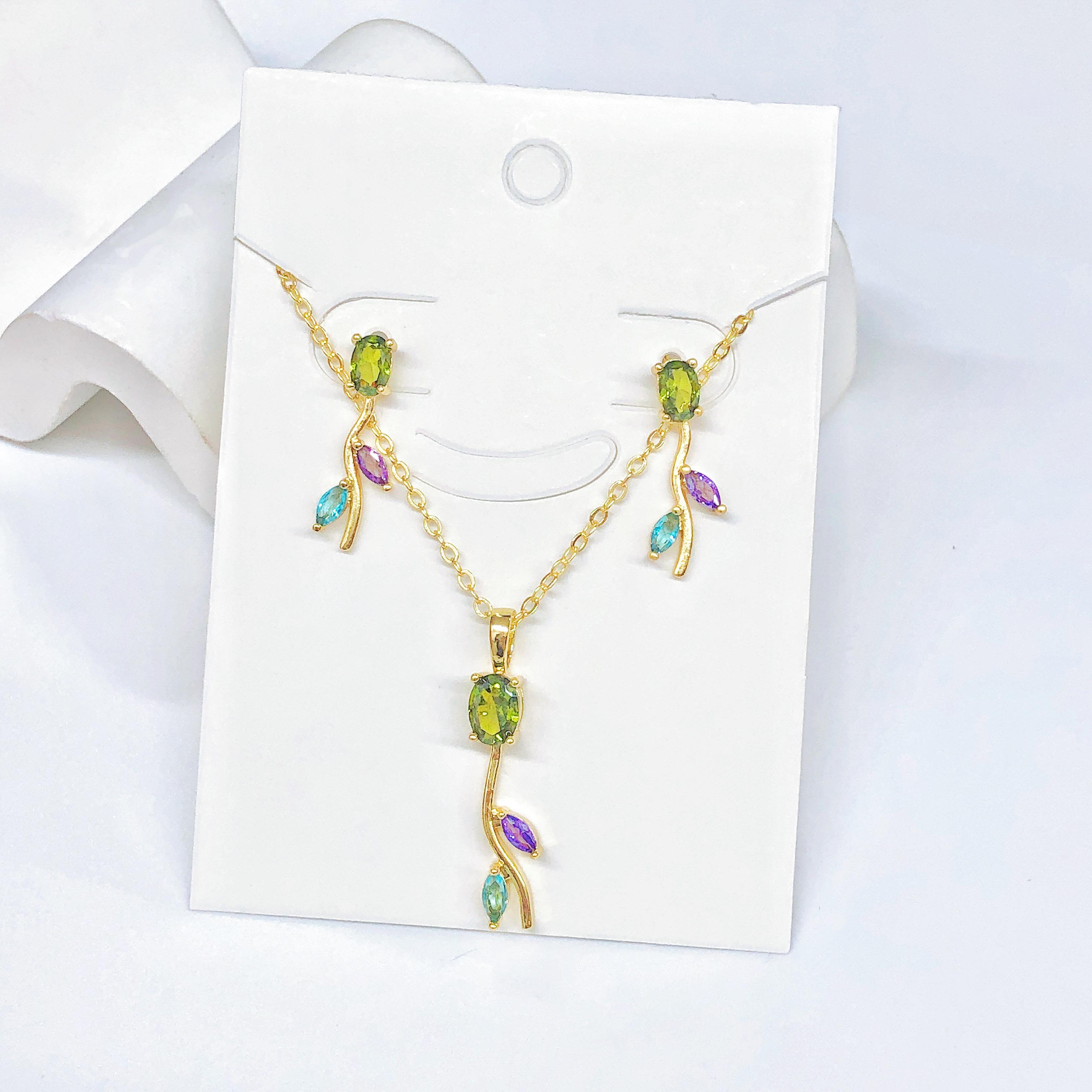 

2PCS Sparkling Crystal Zircon Rose Flower Earrings Necklace Zircon Set Elegant for Women Girls New Trend Party Zircon Gift