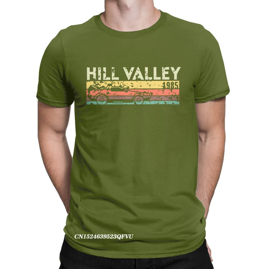 Hill Valley 1985 Tee Shirt Men Tops T Shirts Doc Brown Marty Delorean Time Travel Movie BTTF Tees Plus Size