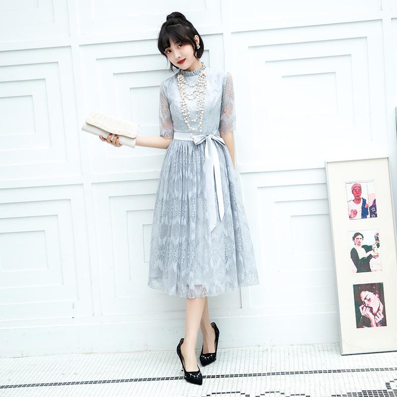 

Evening dress new European and American style long fashion atmospheric dress slim and thin can be worn at ordinary times XS серый