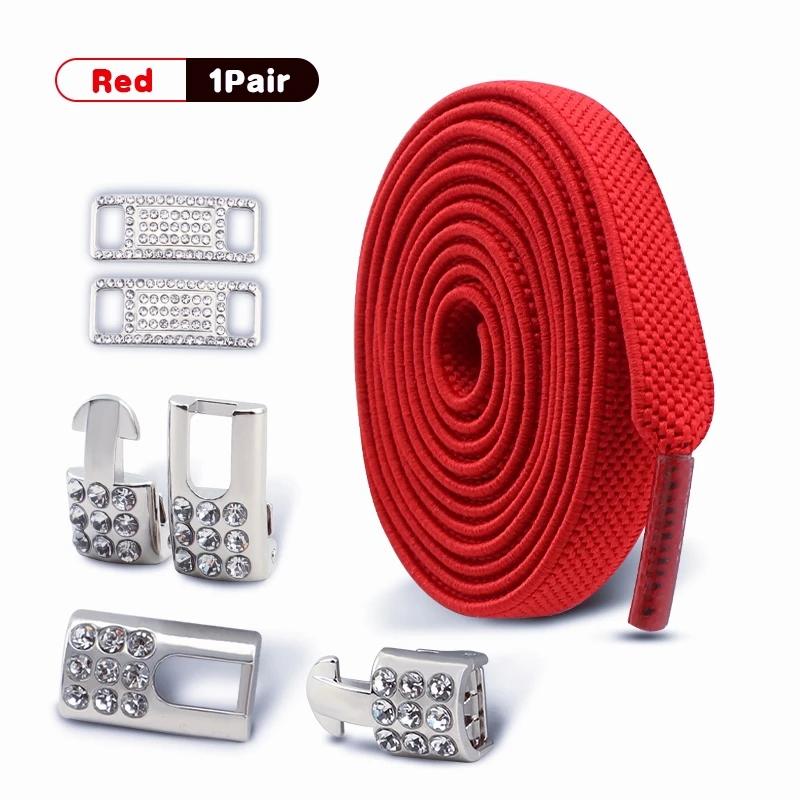 No Tie Shoe Laces Elastic Laces Silver Diamond Buckle Sneakers Tennis Shoelaces Without Ties Flat Shoelace for Shoes Accessories
