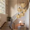 Japanese Style Bamboo Pendant Lamp Shade 20CM Hand Woven Lamp Cover for Lantern Pendant Light Indoor Lighting Fixtures