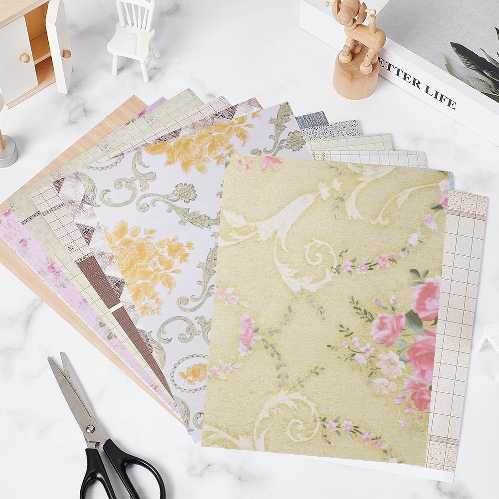 OLYCRAFT 12 Sheets, 12 Colors Dollhouse Wallpaper, Wall Stickers, Light Colors, Paper, Self-Adhesive, DIY Dollhouse Decoration, Craft, Home Decor,