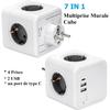 Multiple USB Socket, Wall Socket, Cube, 4 Sockets, with 3 USB Power Supply, 7-in-1 Power Strip USB Power Supply with Switch, Wall Socket