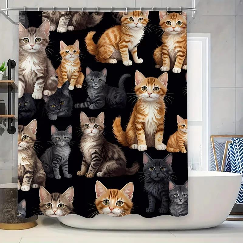 

Adorable Cats Shower Curtain Premium Fabric Waterproof Printed Home Decor Bath Rug Set Multiple Size Options Available For Bathr W60H190(CM)-1 Pcs