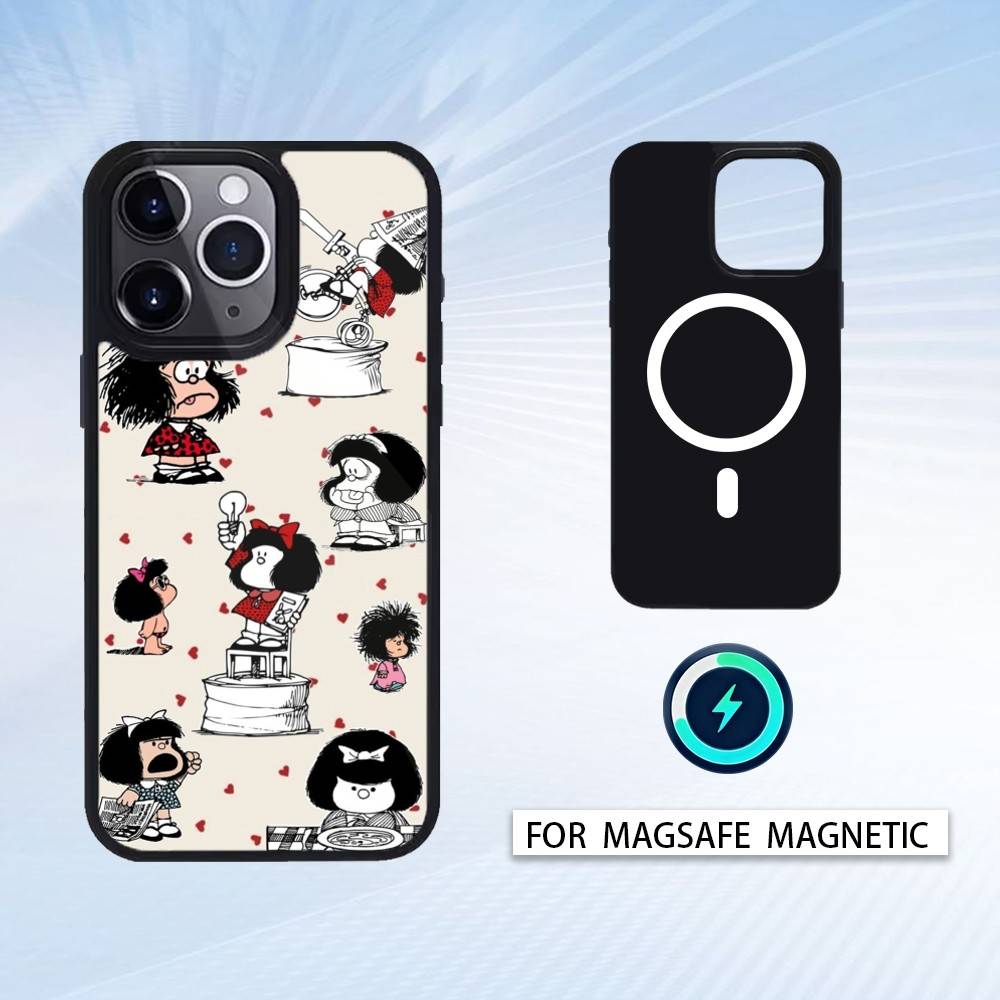 

M-Mafalda World Peace Phone Case Magnetic For iPhone17 16 15 14 13 12 Pro Max For Magsafe Wireless Charging Cover iPhone13PRO