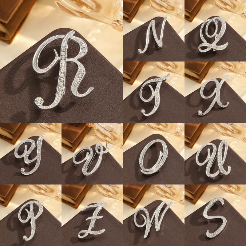 2Pcs  Full  Encrusted Gold And Silver Alphabet Letter Brooches Pins Minimalist Clothing Jewelry Accessory