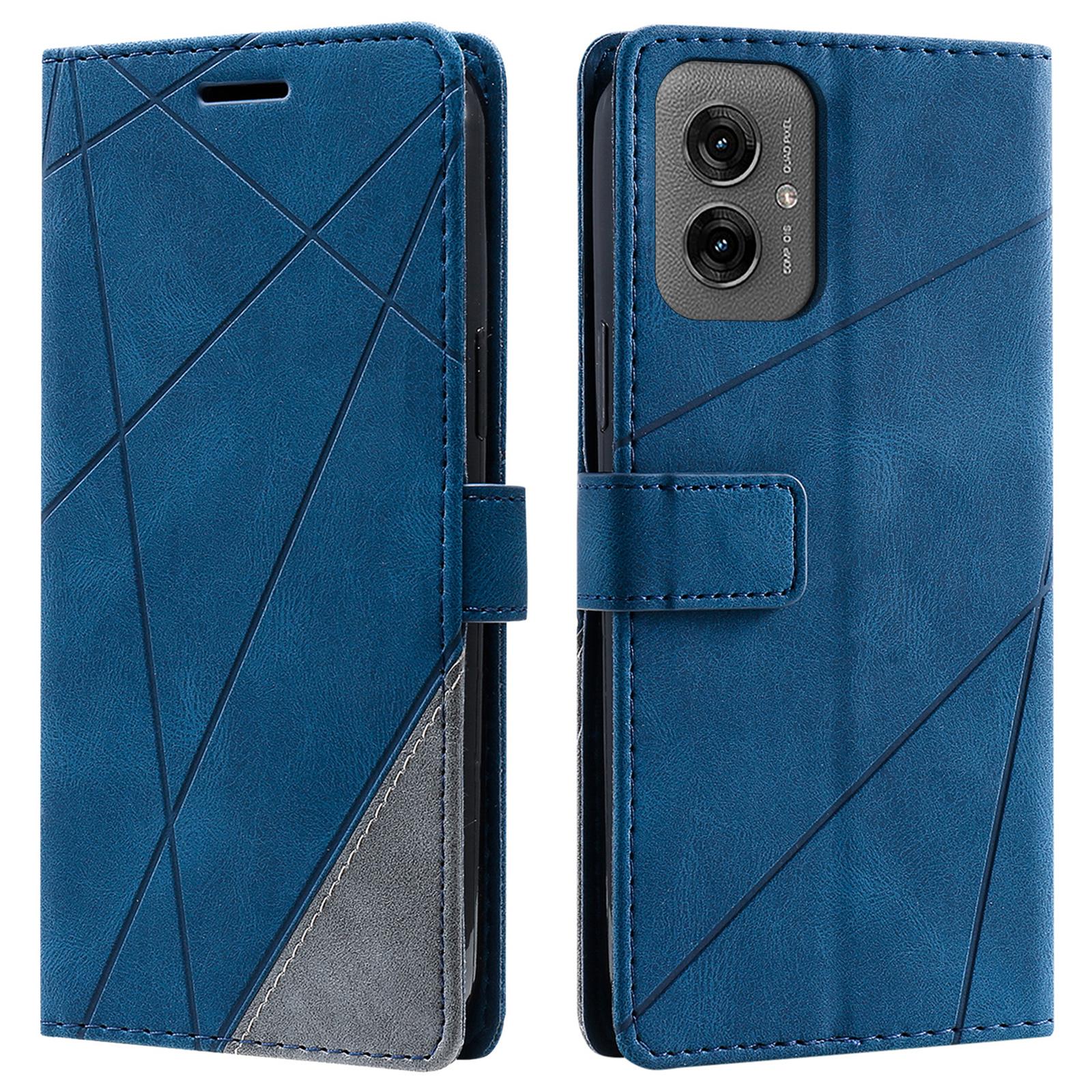 

For Motorola Moto G55 5G Case Imprinted Lines PU Leather Splicing Wallet Phone Cover Blue