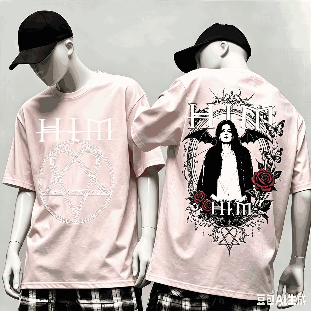 Maglietta Him Band per Regalo Fan Unisex Unisex Harajuku Oversize Unisex Manica Corta Streetwear Alta Qualità Coppie Classica Morbida Maglietta