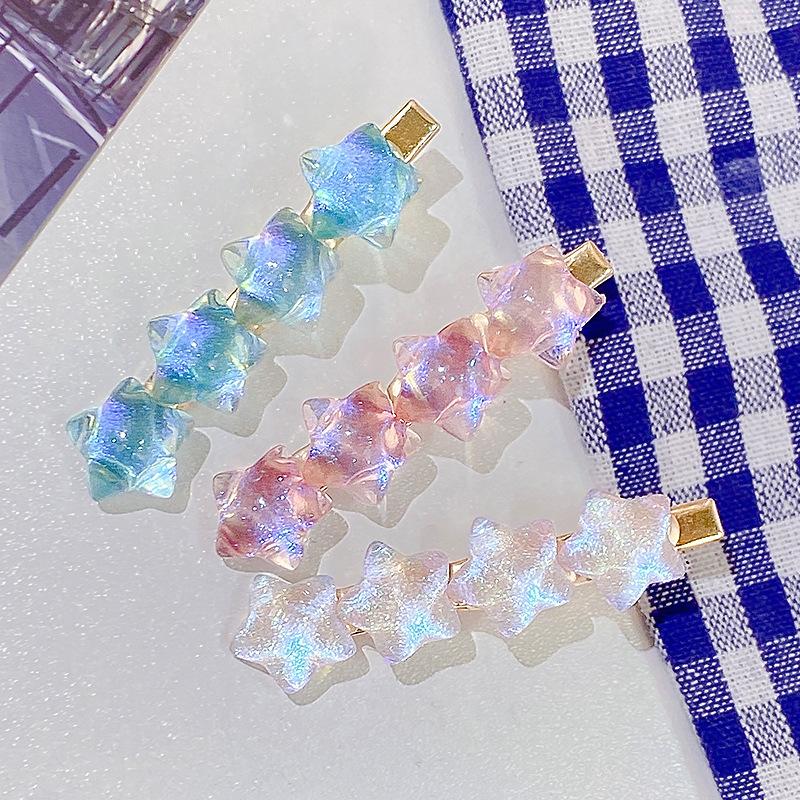 1 Pcs Summer Fashion Gradient Star Hairpin Cute Girl Heart Duckbill Clip Sweet Cute Soft Girl Side Hair Accessories